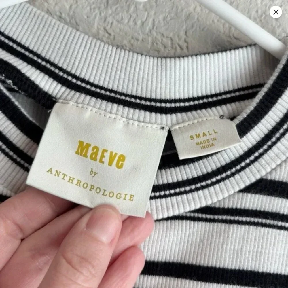 Maeve Anthropologie mock neck ribbed striped short sleeve top Small S - Picture 3 of 6